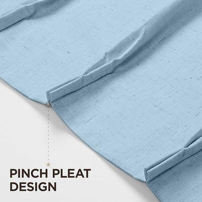 Joydeco 100% Blackout Pleated Curtains, Linen Window Curtains 2 Panel Sets 108 inches Long, Thermal Insulated Darkening Drapes for Bedroom(Chambray Blue,40'' Wx108'' L)