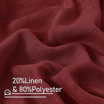 LAMIT Burgundy Red Linen Curtains 72 Inch for Living Room, Bronze Grommet Linen Textured Christmas Curtains Light Filtering Drapes for Bedroom/Dining Room, Set of 2, 52 x 72 Inch