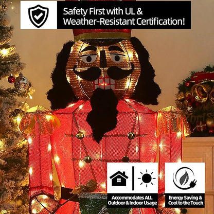 61Inch Nutcracker Christmas Decor Outdoor with LEDs 5 Feet Lighted Large Nutcracker Lighted Christmas Decorations Outdoor with Stakes & Zip Ties for Xmas Yard, Porch, Lawn