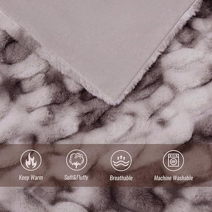 Ultra Soft Luxury Faux Fur Twin Blanket for Counch,Fuzzy Fluffy Plush Warm Cozy Elegant Wrinkled Blanket for Sofa Bedroom Living Room,（60"x80",Tie-dye Taupe）