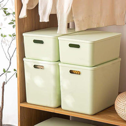 4 pack large plastic White storage bins Baskets, Toy Box Chest with Lids and Handle，Organizer Containers for Baby，Kids,snacks,Nursery，Shelves，Playroom, Bedroom，Office,Closet，home