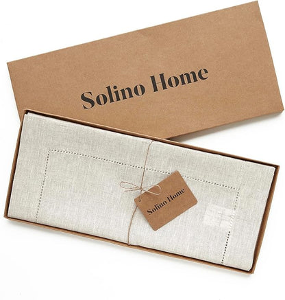 Solino Home Linen Light Natural Table Runner 36 Inches - Classic Hemstitch, 100% Pure Linen Coffee Table Runner 14 x 36 Inch Ideal for Dresser Tables - Fall, Autumn, Halloween, Thanksgiving