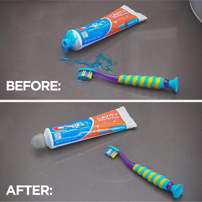 Chrome Cherry SqueezMe Self-Closing Toothpaste Caps, Silicone Lid for Kids & Adults, No Mess Toothpaste Dispenser, Easy Squeezer Cap for Tubes, Bathroom Accessory, Glitter, Pack of 6