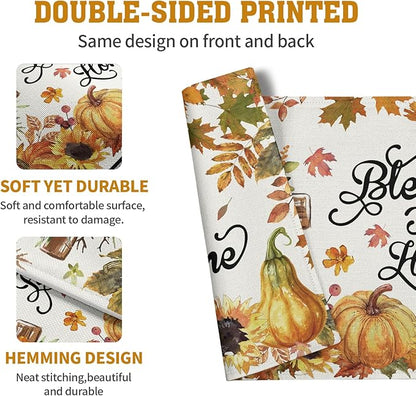 Fall Cross Pumpkin Placemats Set of 4 Autumn Thanksgiving Harvest Sunflower Maple Leaf Orange Linen Table Mats Seasonal Farmhouse Decorative Place Mat for Party Kitchen Dining Decor
