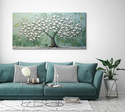 LASMOND Turquoise Tree of Life Wall Art for Living Room Canvas Prints Artwork Modern Abstract Bedroom Office Painting Decor (40x20 Inches)