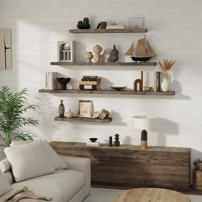 Floating Shelves, 8 Inch Deep Rustic Solid Reclaimed Wood Wall Shelves for Storage, Wall Mounted Display Shelving with Invisible Heavy-Duty Metal Bracket, 30 Inch Width Set of 2, Grey
