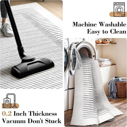 Wonnitar Striped 9x12 Rugs for Living Room, Non-Slip Soft Grey Berber Stripe Bedroom Rug, Low Pile Minimalist Floor Carpet for Dining Room Living Room Department (Grey,9' x 12')