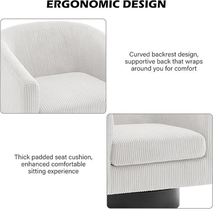 Swivel Barrel Accent Chair, Modern Round Corduroy Fabric Arm Chair for Living Room, Bedroom, Comfy Club Reading Chairs for Adults (Corduroy Beige, Set of 2)