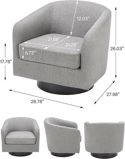 Swivel Barrel Accent Chair Set of 2, Modern Round Linen Arm Chair for Living Room, Bedroom, Comfy Club Reading Chairs for Adults-Linen Fabric Light Grey