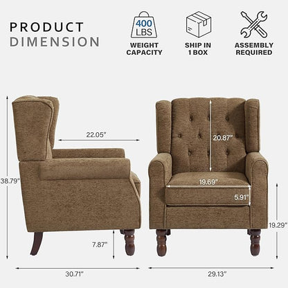 Lumibee High Back Accent Chair,Upholstered Wingback Armchair with Solid Wood Legs for Small Spaces,Comfy Single Sofa Chair for Living Room,Bedroom,Office-Gray