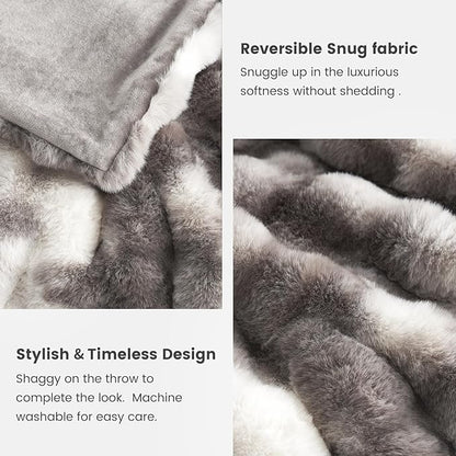 Cozy Bliss Faux Fur Throw Blanket for Couch, Fuzzy Soft Plush Thick Bubble Blanket for Sofa Bedroom Living Room, 90 * 90 Inches Tie Dye Taupe