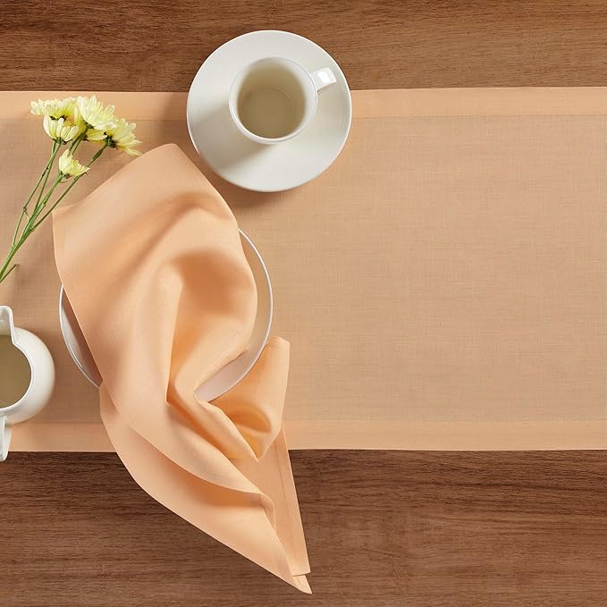 Solino Home Linen Table Runner 72 Inches Long - 100% Pure Linen Peach Table Runner 14 x 72 Inch - Fete