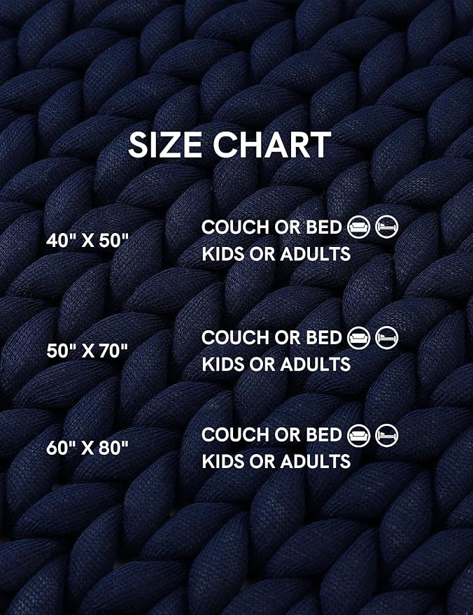 YnM Chunky Throw Blanket, Medium-Weight, Hand Knitted, Skin Friendly, Ventilated and Breathable, Machine Washable, Home Décor Piece for Couch, Sofa and Bed (Indigo Blue, 40x50 Inch)