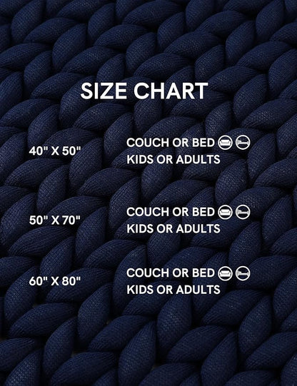 YnM Chunky Throw Blanket, Medium-Weight, Hand Knitted, Skin Friendly, Ventilated and Breathable, Machine Washable, Home Décor Piece for Couch, Sofa and Bed (Indigo Blue, 40x50 Inch)