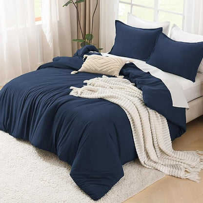 Litanika Navy Blue Oversized King Comforter Set Super King Plus Size, 3 Pieces Lightweight Solid Bedding Comforter Set, All Season Fluffy Bed Set (128x120In Comforter & 2 Pillowcases)