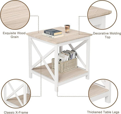 ChooChoo End Table, 24 Inch End Table with 2-Tier Storage Shelf, Side Table for Living Room, Wood Nightstand for Bedroom, Office, Oak