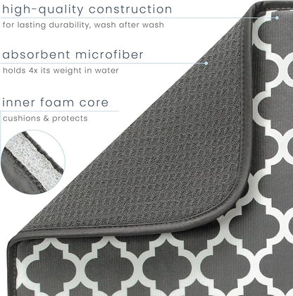 S&T INC. Dish Drying Mat XL, 18” x 24”, Absorbent Microfiber Kitchen Counter Mat, Dish Drying Pad for Dishes, Utensils, Pots and Pans, Extra Large, Pewter Grey Trellis