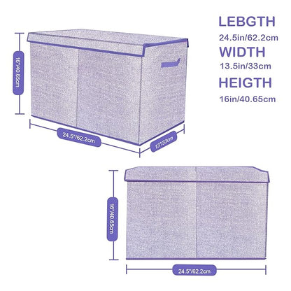 Toy Storage Bins,Large Toy Box Chest with Lids,Foldable Stuffed Animal Toy Organizers and Storage with Sturdy Handles for Kids,Girls,Boys,Nursery,Playroom 24.5"x13"x16" (Purple)