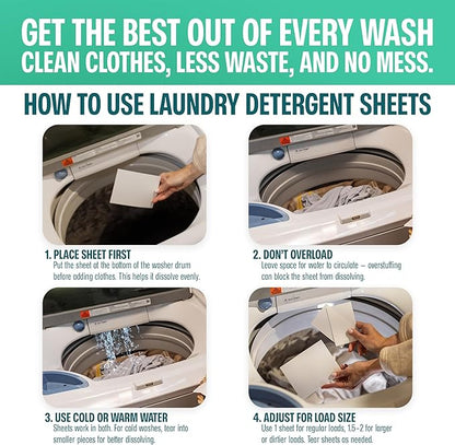 Sudstainables Laundry Detergent Sheets (200 Loads) – Eco-Friendly, Zero Waste, Plastic-Free Laundry Washing Machines Soap Sheets; Dissolvable, Space-Saving Strips for Travel (Lemon)