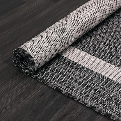 Bordered Outdoor Rug 6x9 Washable Outside Carpet for Indoor Patio Porch Waterproof Easy Cleaning Non Shedding Area Rugs Gray 6 x 9