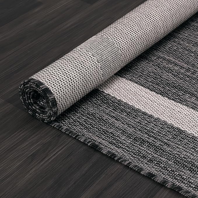 Bordered Outdoor Rug 5x7 Washable Outside Carpet for Indoor Patio Porch Waterproof Easy Cleaning Non Shedding Area Rugs Gray 5 x 7