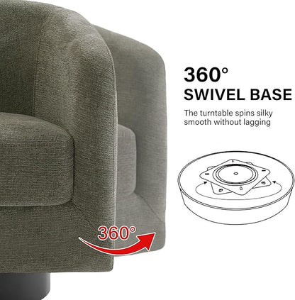 Swivel Barrel Accent Chair, Modern Round Chenille Fabric Arm Chair for Living Room, Bedroom, Comfy Club Reading Chairs for Adults（Chenille Fabric, Tan, Set of 4