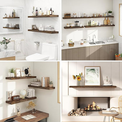 Dreamland 36 Inches Floating Shelves for Wall, 9.3" Deep Long Floating Shelves Set of 2, Large Display & Storage Shelf, Wall Shelf for Bathroom Bedroom Living Room Kitchen Office, Rustic Brown