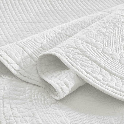 MarCielo 3-Piece 100% Cotton Oversized Bedspread Lightweight Quilt Coverlet Embroidery Farmhouse Bedding Set (TG Bright White, Oversized Queen (100"x106"))