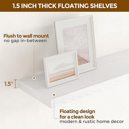 40 Inch Floating Shelves White, 40" W x 9" D Floating Shelf Set of 2, Farmhouse Wood Wall Shelves for Bedroom, Kitchen, Wall Mounted Deep Shelving for Home Decor