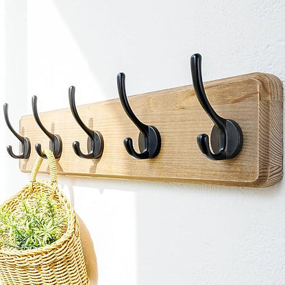 Dseap Coat Rack Wall: Patented, Heavy-Duty, 17.4" Long 5-Double-Hooks Wooden Wall Mounted Coat Rack Coat Hanger Hook Rail for Winter Coats Hat Jacket Clothing, Weathered Brown