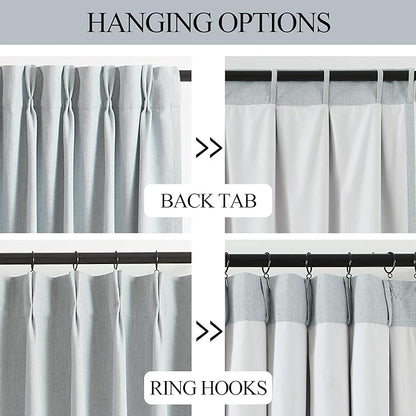 Vision Home Blue Gray Pinch Pleated Full Blackout Curtains Linen Blended Room Darkening Window Curtains 90 inch for Living Room Bedroom Thermal Insulated Pinch Pleat Drapes with Hooks 40" Wx90 Lx2