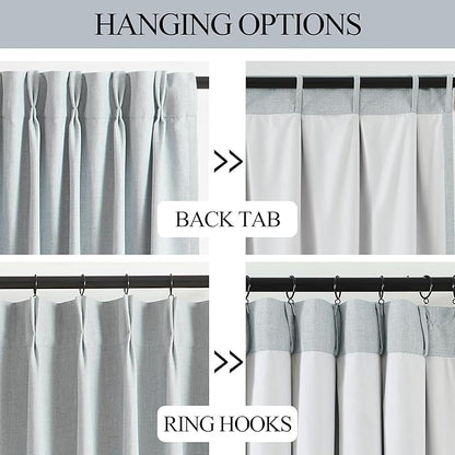 Vision Home Blue Gray Pinch Pleated Full Blackout Curtains Linen Blended Room Darkening Window Curtains 112 inch for Living Room Bedroom Thermal Insulated Pinch Pleat Drapes with Hooks 40" Wx112 Lx2