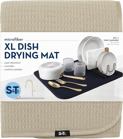 S&T INC. Dish Drying Mat XL, 18” x 24”, Absorbent Microfiber Kitchen Counter Mat, Dish Drying Pad for Dishes, Utensils, Pots and Pans, Extra Large, Pure Cashmere