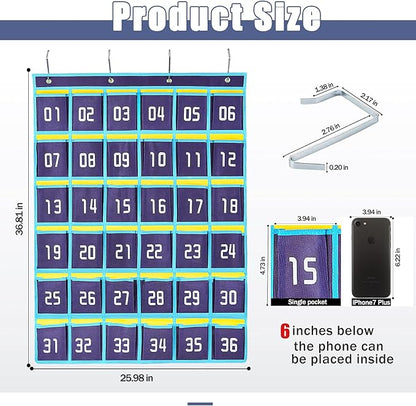 Loghot Classroom Accessories Closet Pocket Chart for Cell Phones Holder Wall Door Hanging Organizer (36 Pockets Blue)