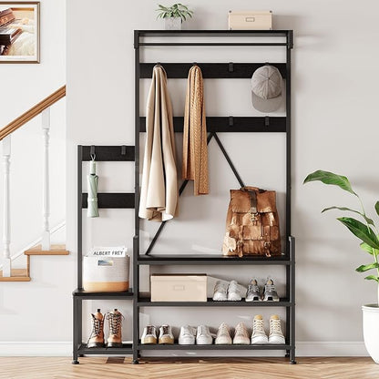 IDEALHOUSE Parent-Child Coat Rack Shoe Bench Hall Tree with Bench and Shoe Storage Industrial Coat Tree Entryway Large Organizer with Shoe Rack, Storage Cubbies, Hooks, and Top Shelf