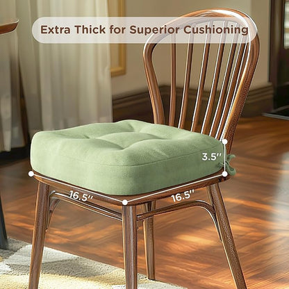 Codi 6 Pack Dining Chair Cushions, Thick Chairs Pads for Indoor Kitchen Room - Washable, Non-Slip Seat Cushion with Ties, 16.5"x16.5"x 3.5", Set of 6, Sage