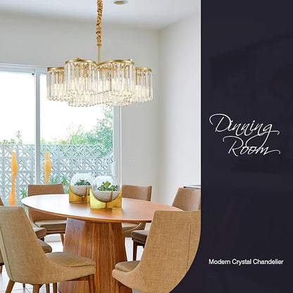 24.4“ Gold Semi Flush Mount Ceiling Light Fixtures, 6-Light Gold Modern Crystal Chandelier Height Adjustable Pendant Lighting for Bedroom Entryway Hallway Kitchen Island Living Room Foyer