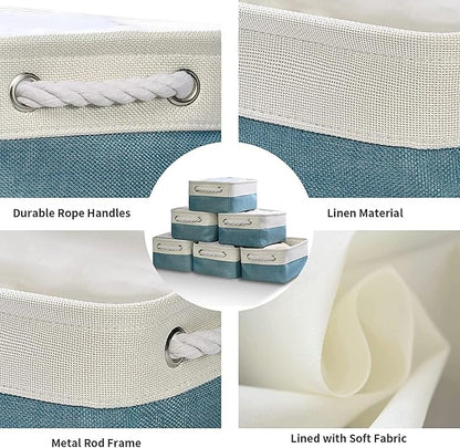 TcaFmac Organization and Storage Basket for Gifts Empty - 12x8x5.2 inch Small 6 Pack Collapsible Storage Basket for Organizing, Fabric Storage Bins for Toy Books Shelves(White & Green)