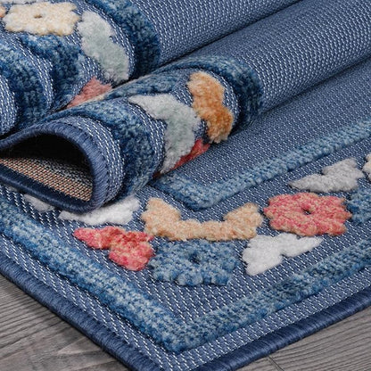 Beverly Rug Outdoor Rug 9x12 Modern Bordered Large Area Rugs for Indoor and Outdoor Patio Easy to Clean Non Shedding Living Room Porch Garden Washable Outside Carpet (9 x 12 Blue)