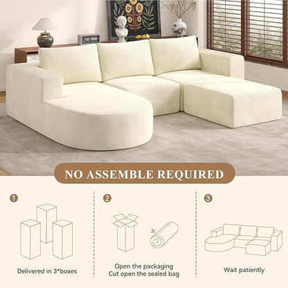 Modular Sectional Sofa with L-Shape Chaise,Cloud Sectional Modern Sleeper Couch with Deep Seat,Sponge Compression Sofas No Assembly Required (Beige-Corduroy Fabric) 1pcs