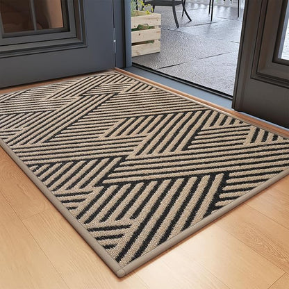 Front Door Mat Outside Entrance, Non Slip Rubber Backing, Trap Dirt and Moisture, Easy Clean Low Profile Welcome Floor Mats for Patio Porch Indoor Outdoor Entry Mat, 24x35 Inch, Brown