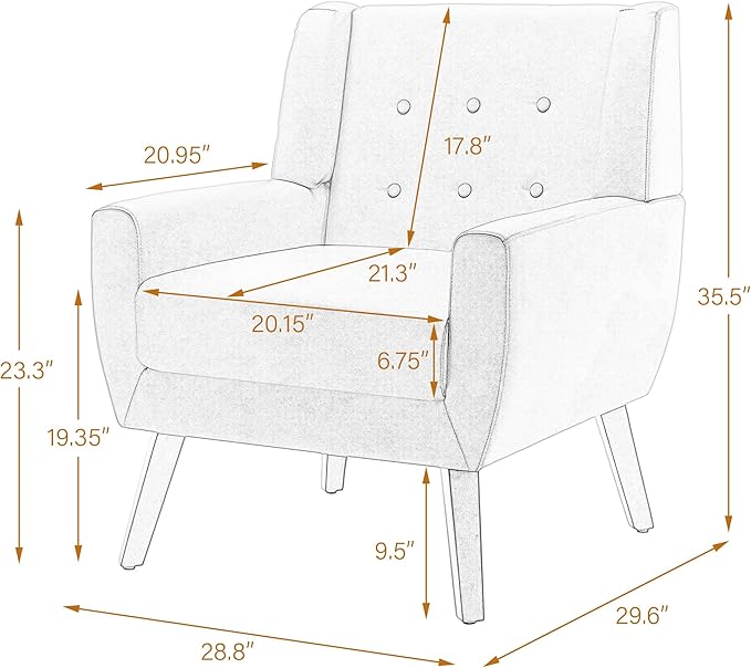 UIXE Faux Leather Accent Chair, Modern Arm Club Chair Upholstered Armchair for Living Room, Comfy Single Sofa Seats Button Tufted Reading Seating, Brown