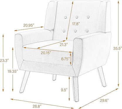UIXE Faux Leather Accent Chair, Modern Arm Club Chair Upholstered Armchair for Living Room, Comfy Single Sofa Seats Button Tufted Reading Seating, Brown