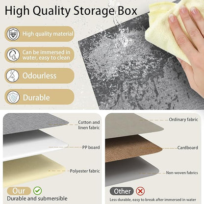 Yawinhe Fabric Storage Bins with Handles, Foldable Baskets for Shelves, Cubes with 3 Handles, Large Boxes for Clothes, Grey, 16.9''Lx11.8''Wx10.2''H, 6-Pack