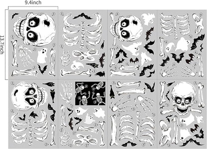 Halloween Window Skeleton Clings – 8 Sheets of Extra Large Cute and Scary Skeletons, Ghosts, and Bats for Home, School, Car Windows, Office, and Party Decor