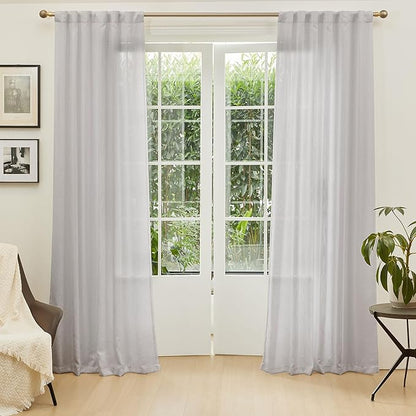 MYSKY HOME Grey Curtains 84 Inch Length, Living Room Curtains & Drapes Boho Sheer Light Filtering for Sliding Glass Door Windows Soft Elegant, 50" x 84", Light Grey, 2 Panels