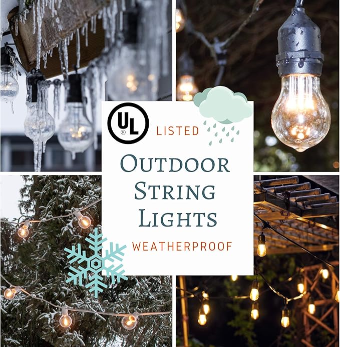 Hometown Evolution, Inc. 50 Foot E26 Commercial Edison Bulb String Lights with 25 Suspended Sockets and S14 Lantern Edison 11 Watt Bulbs