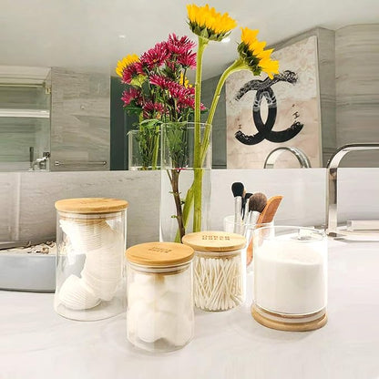 Urban Green Glass Jars with Bamboo Lids, Glass Airtight Canisters sets, Food Storage Container, Pantry Organization and Storage Jars, Kitchen Canisters Sets, Flour Containers of 6