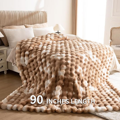 Cozy Faux Fur Throw Blanket for Bed-Warm Fuzzy Throw Blanket, Soft Plush Thick Bubble Blankets for Bedroom and Living Room, Furry Luxury Blanket, 90 x 90, Tie-Dye Brown