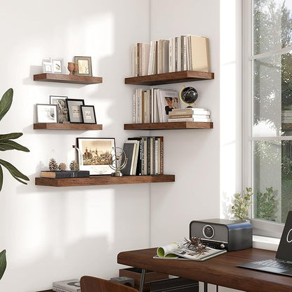 Heimlove 36 Inch Floating Shelves for Wall,10 Inch Deep Brown Wood Shelves with Invisible Brackets,Wall Mounted Storage & Display Shelves for Bedroom,Living Room,Kitchen,Office